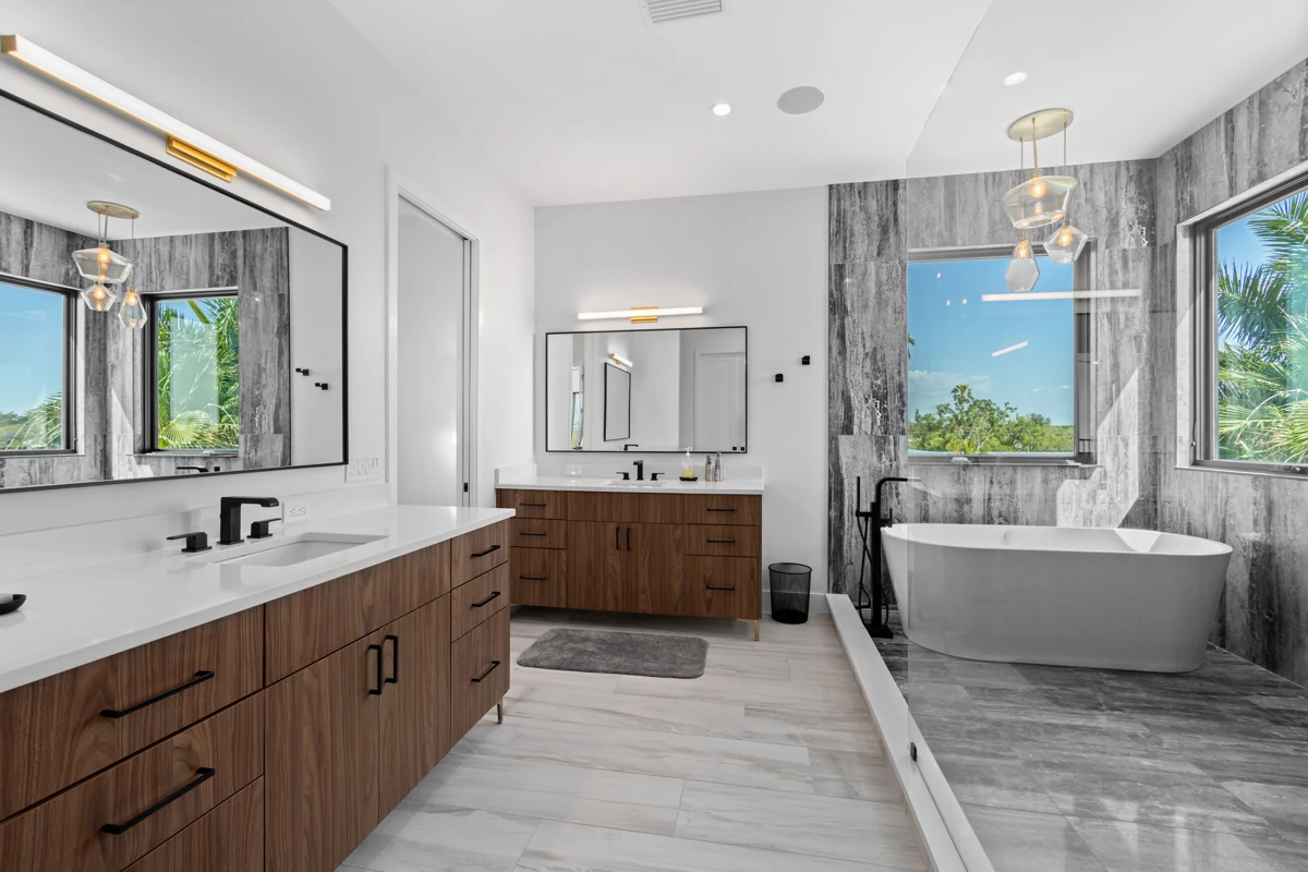 Modern bathroom with a freestanding tub