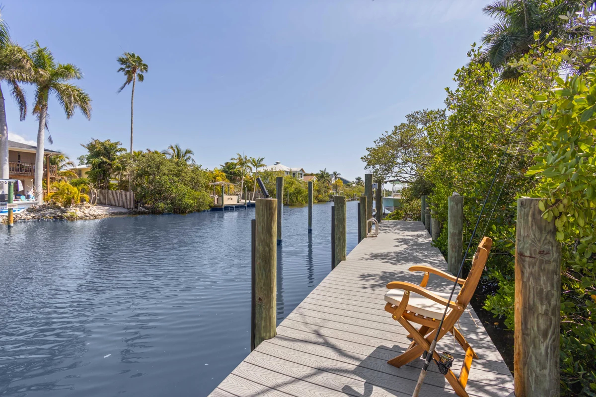 Peaceful canal-side dock and seating