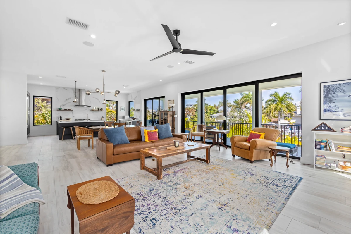 Open living space with tropical views